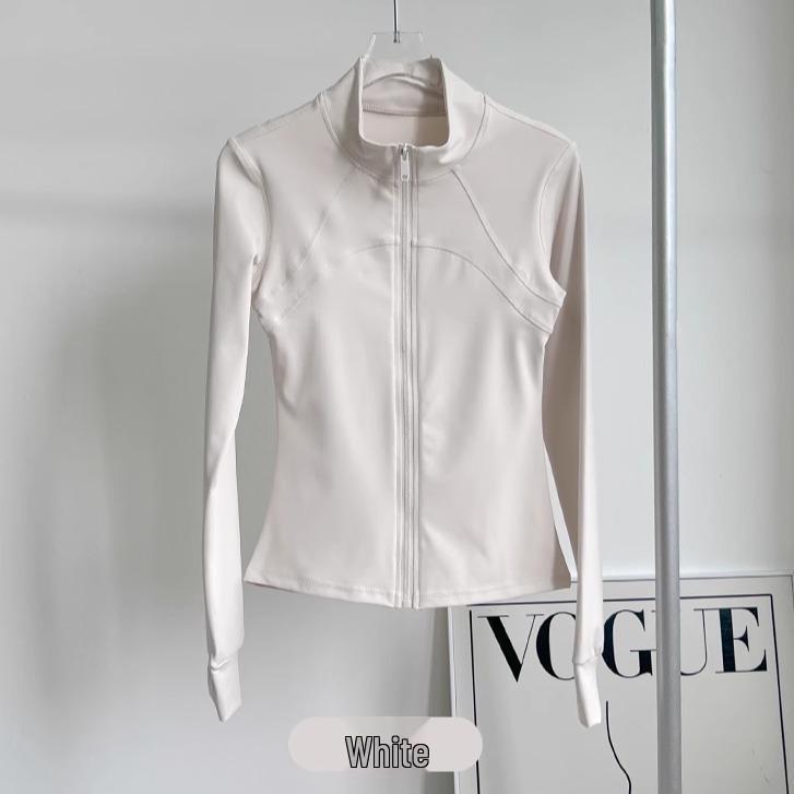 Women's Quick-Dry Yoga Jacket with Zipper, Sun Protection, and Stand Collar for Running and Gym.