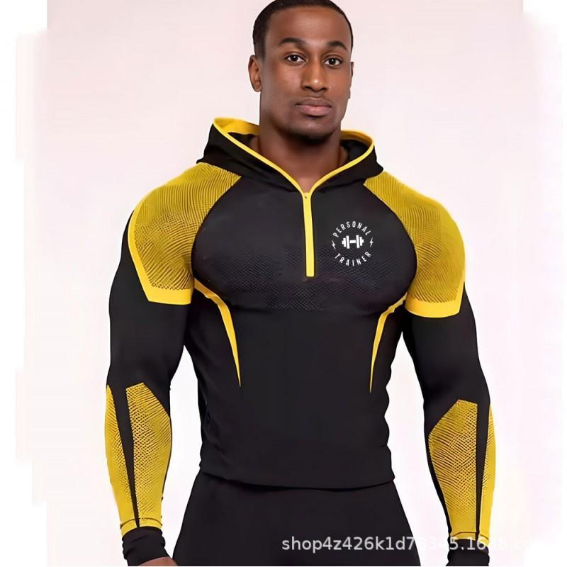 Mens Hooded Half-Zip Performance Basketball Training Top Quick-Dry Stretch Fit Athletic Shirt