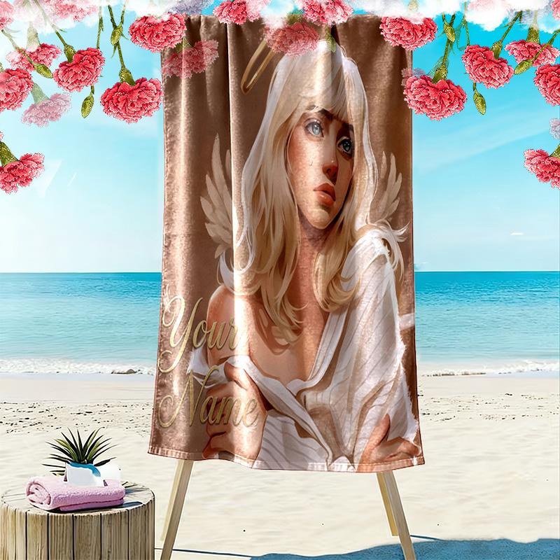 Custom Name Billie Eilish Print Beach Towel, Large Soft Quick Dry Towel for Beach Camping Swimming -HE182