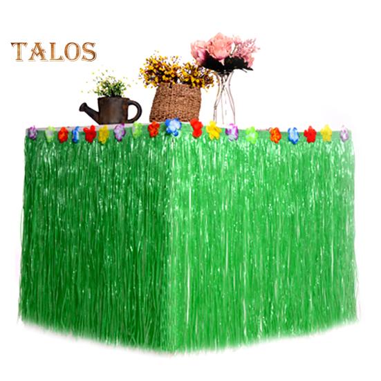 Hawaiian Party Table Skirt Waterproof Tropical Luau Party Colorful Flower Grass Tassels Table Skirt Summer Beach Themed Aloha Party Decoration Party