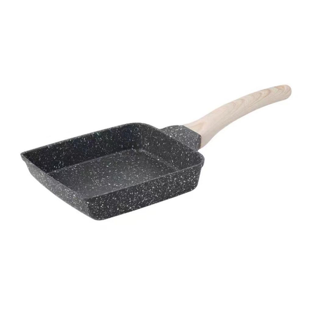 Frying Pan Aluminium Fast Conduction 3 Layers Thickened Wooden Handle Cooking Skillet for Family
