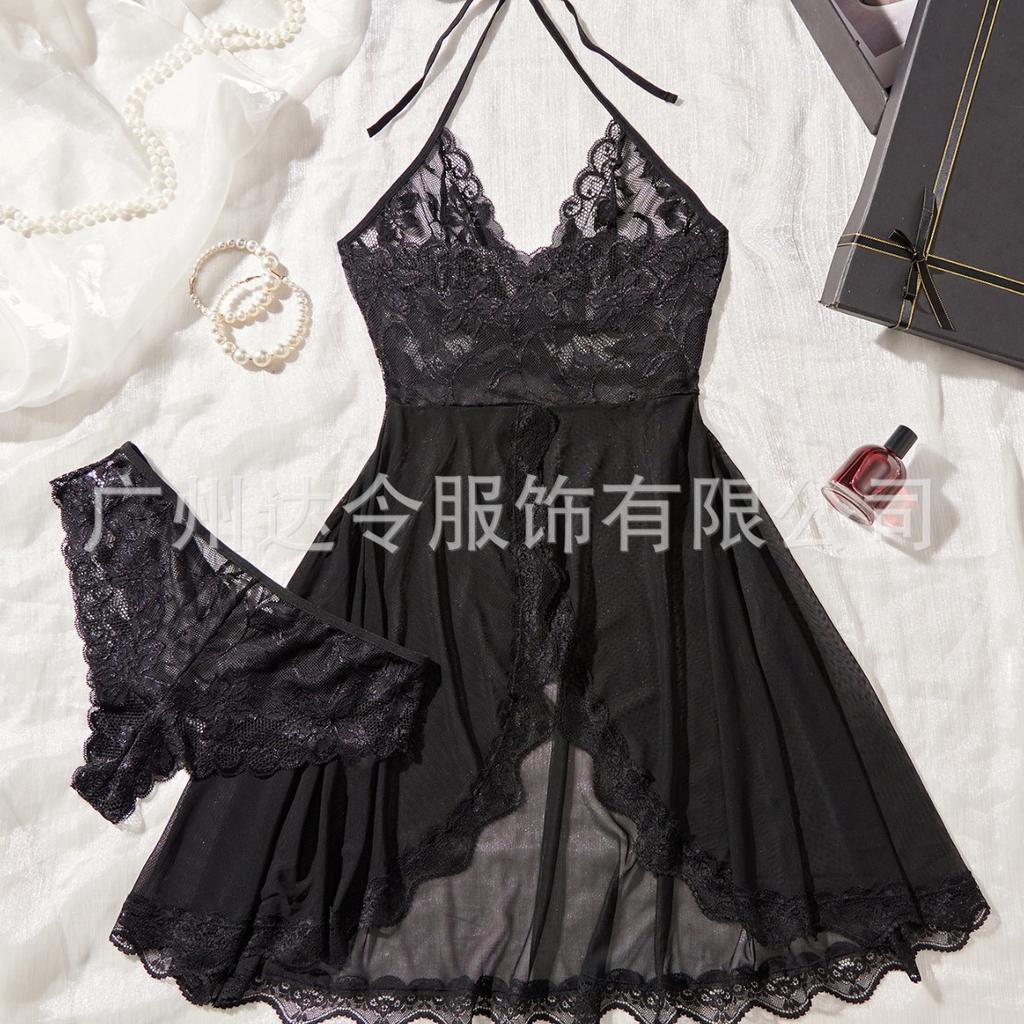 European and American temptation perspective mesh sexy, suspender skirt sexy nightdress lace, bow
