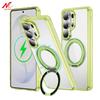 For Magsafe TPU Acrylic Anti-skid Bumper Case For Samsung S26 Ultra Galaxy S26 Plus Transparent 360 Rotate Bracket Stand Cover