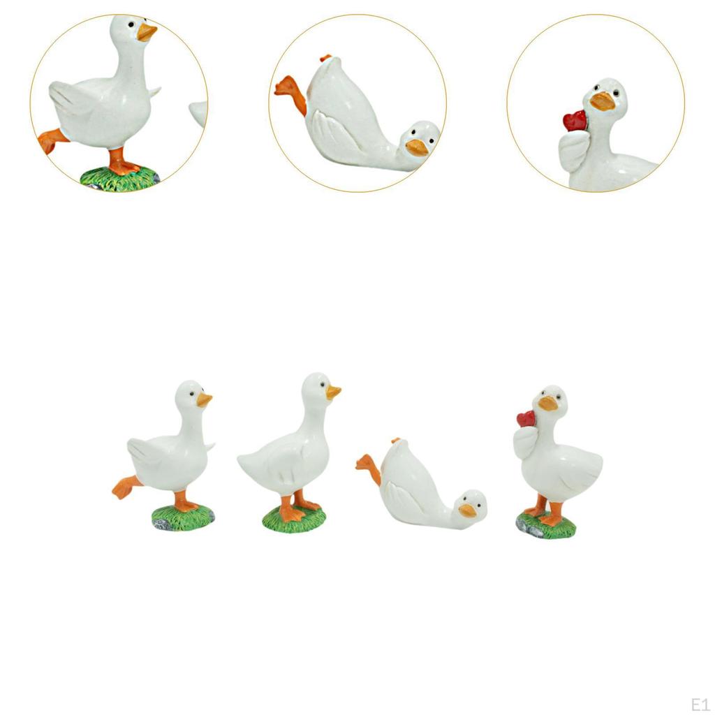 4Pcs Duck Garden Statues Animal Sculptures Cafe Desktop Resin Figurines Lawn Ornament for Pool