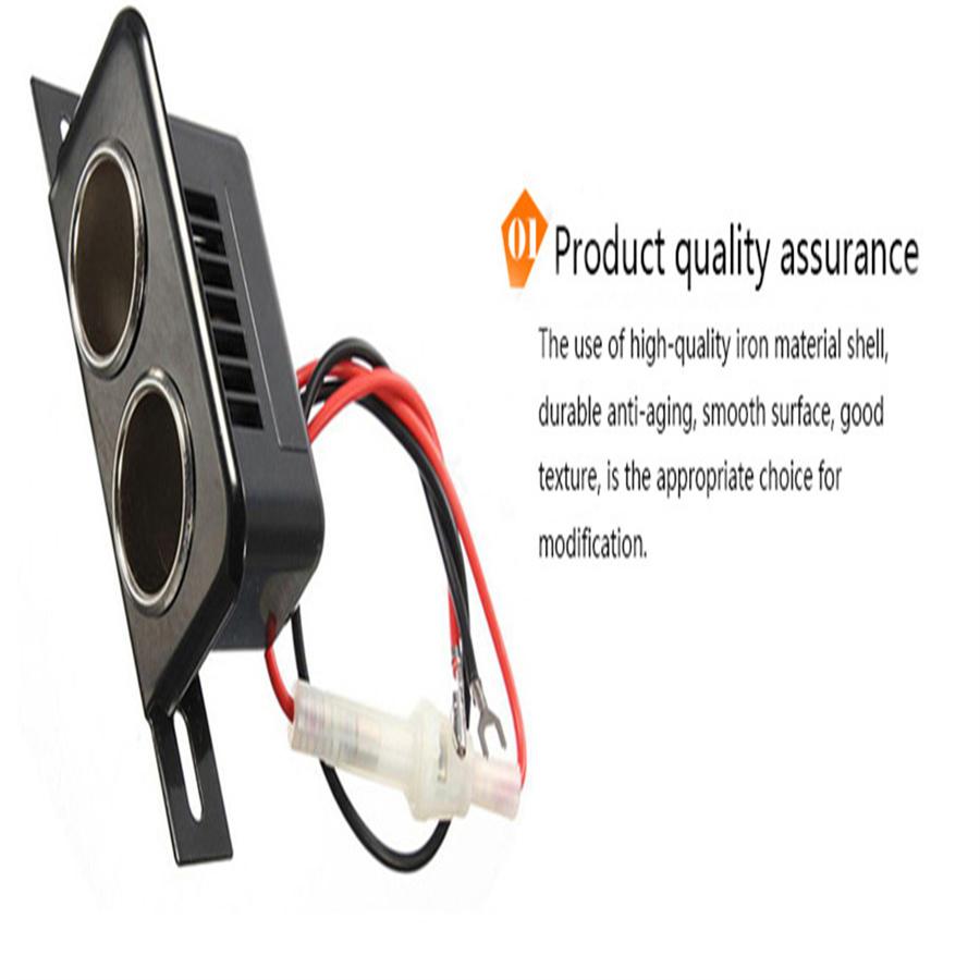 Black 12V Car Metal Cigarette Lighter 2 Socket With Fuse For Motorcycle Modified