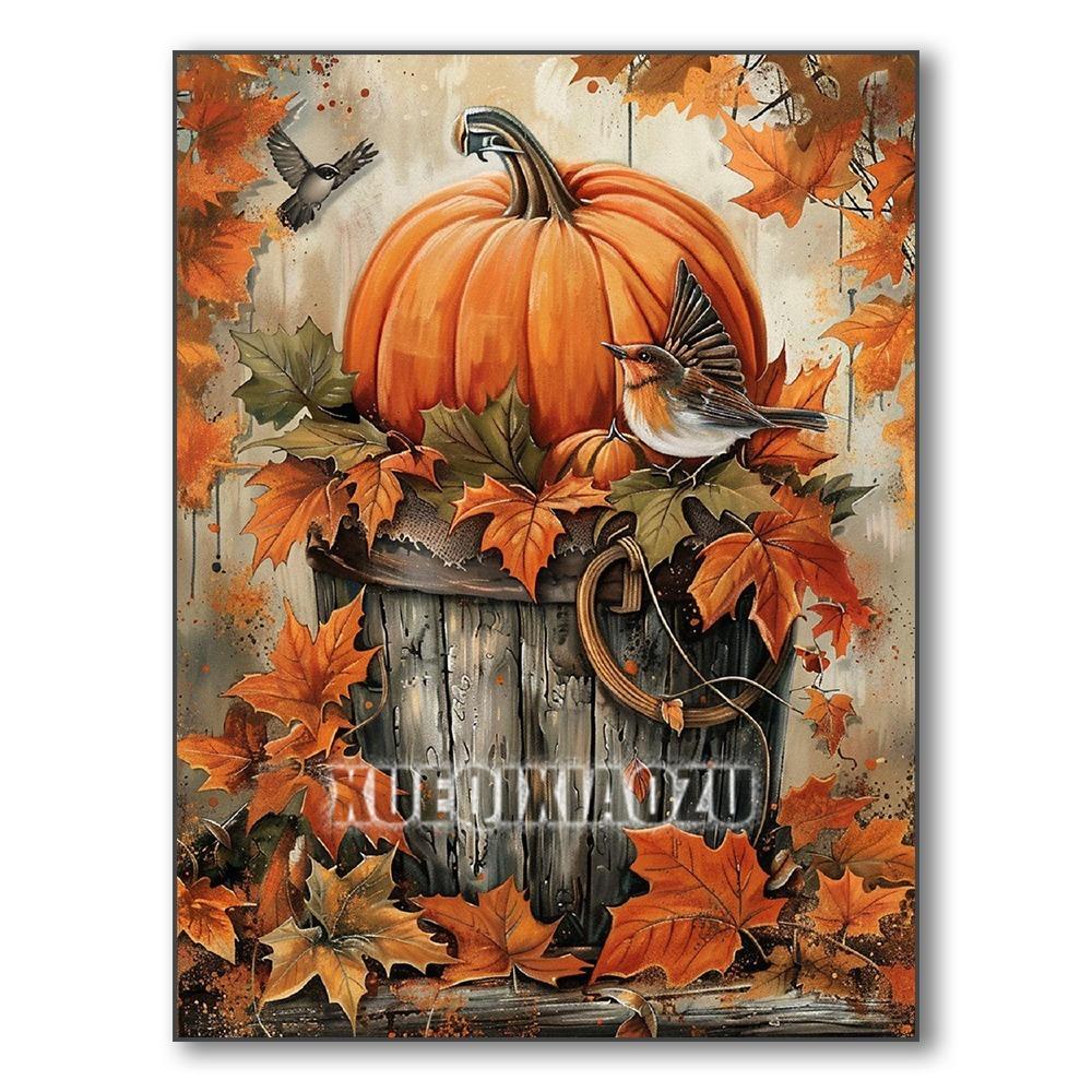 

Набор для алмазной вышивки 5D Тыква Осенний пейзаж Алмазная вышивка Полная алмазная мозаика Арт-картина Сделай сам Украшение на Хэллоуин Подарок Round 30x40cm