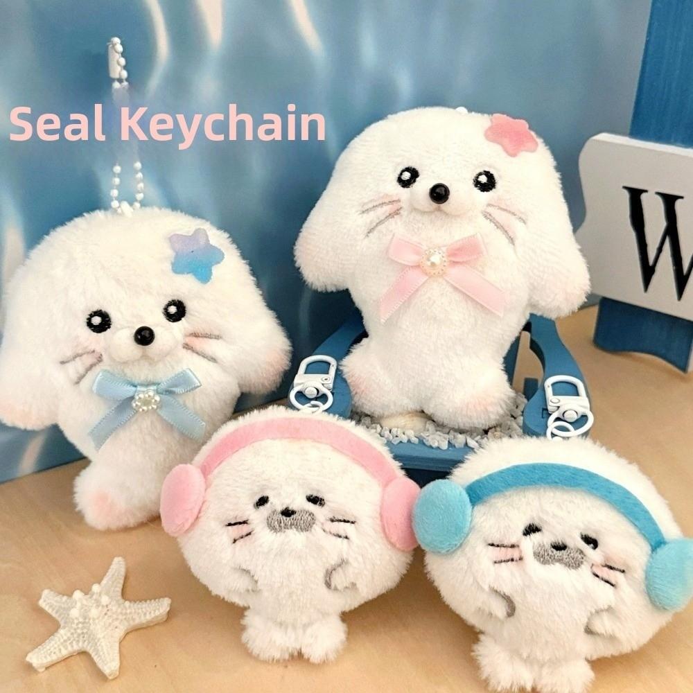 Cute Chubby Seal Pendant Kawaii Cartoon Fuzzy Seal Keychain Ocean Animal Fluffy Texture Stuffed Pendant Christmas Gift