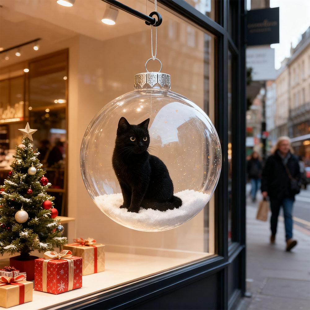 10CM 3D Cat Acrylic Christmas Ball Transparent Glass Ball Pendant Christmas Bubble Glass Ball Christmas Tree Hanging Ornaments