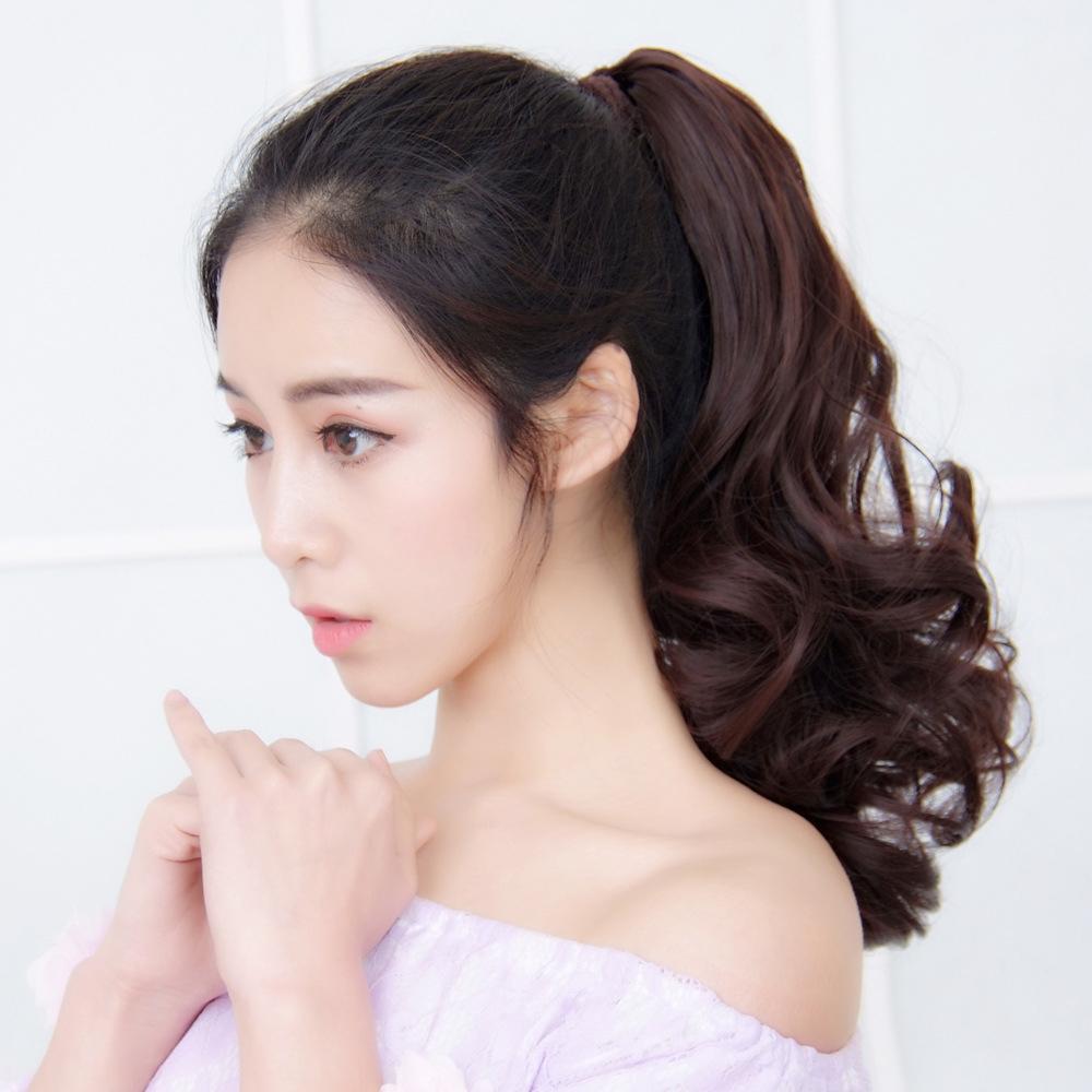 Ponytail Extension Claw Mid-length Curly Wavy Natural Soft Clip Wig for Women & Girls Invisible Synthetic Hairpieces