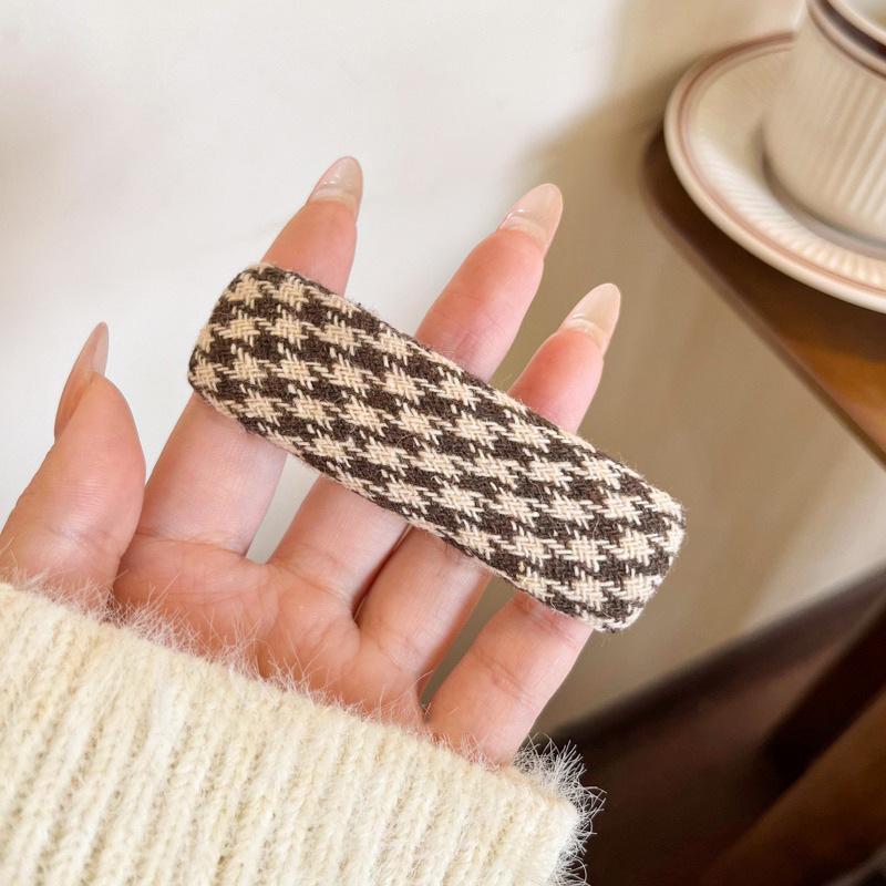 Coffee Houndstooth Hair Clip for Side Bangs - Baby BB Clip Hairpin for Autumn/Winter