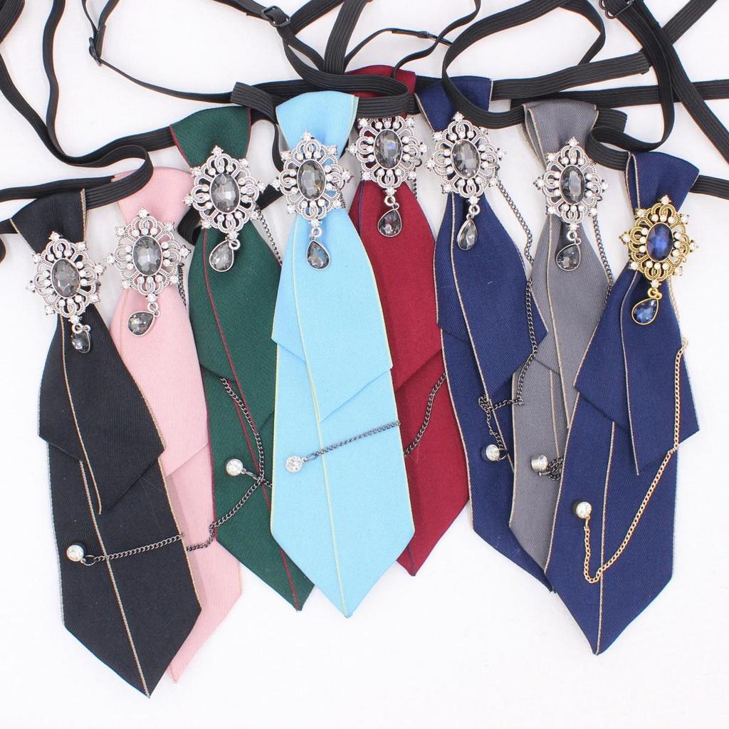Retro College-Style Gemstone Streamer with Metal Chain - Unisex, No-Tie Design (TS365)