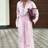 Lazy French Style Loose Pink Set 100% Cotton Casual Shirt Long Sleeve Top Long Pants