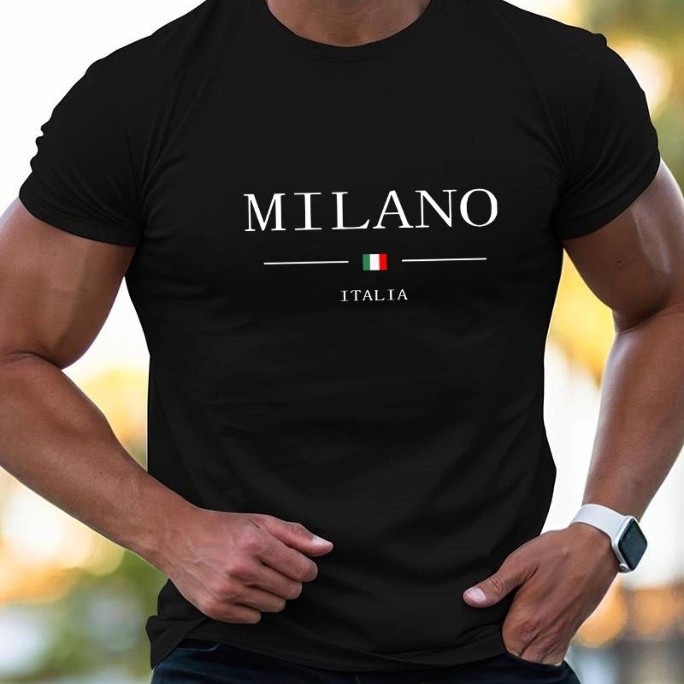 

Summer men s 100% cotton casual sports loose plus MILANO print comfortable shopping round neck short sleeved T-shirt top S