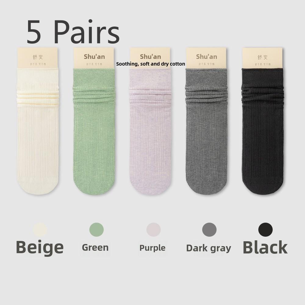 5 Pairs of Women's Spring and Summer Thin Mid-calf Solid Colour Anti-odour and Sweat-absorbent Long Socks Stacked Socks