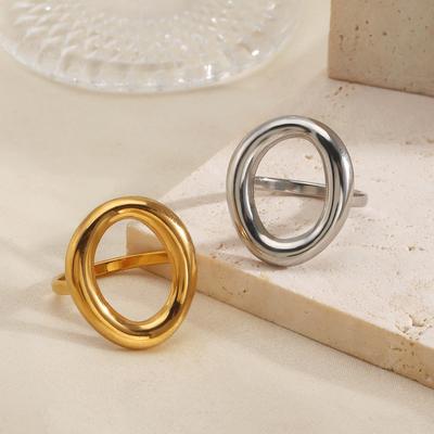 Stainless Steel Exaggerated Geometric Hollow Rings For Women Vintage Punk Gold Color Chunky Open Finger Ring Fashion