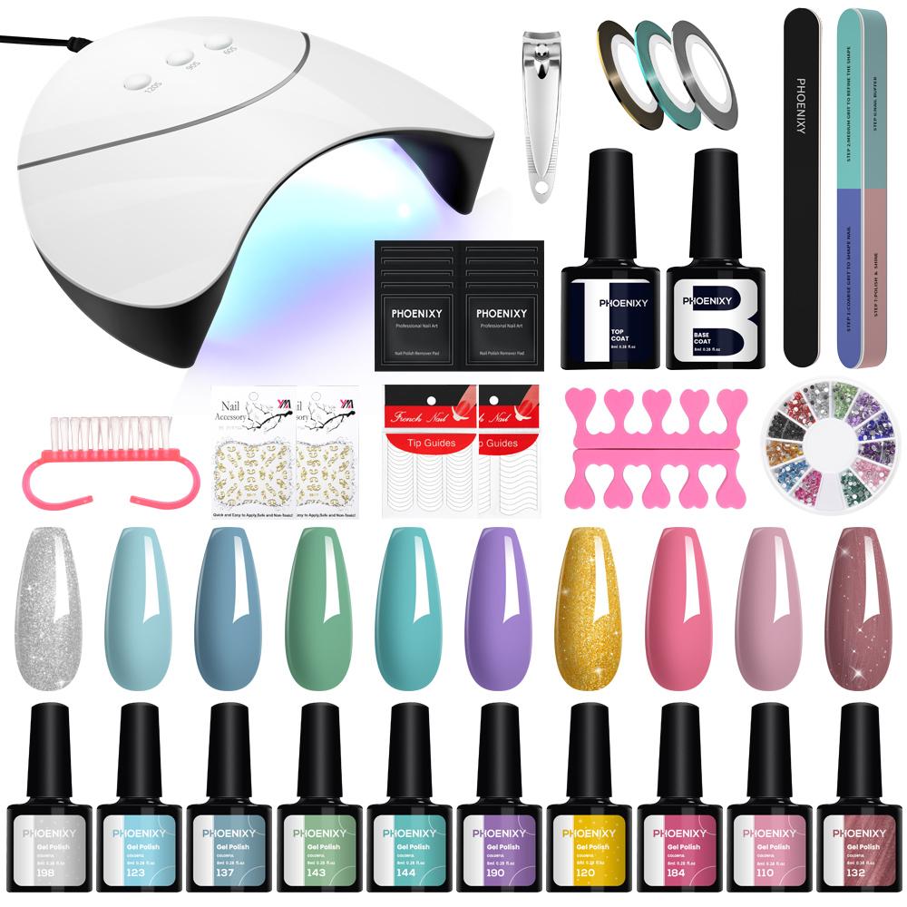 PHOENIXY 10 Colors Gel Nail Polish Nail Dryer 36W UV LED Lamp Soak Off Gel Varnish Manicure Set and DIY Nail Art Decoration Tools