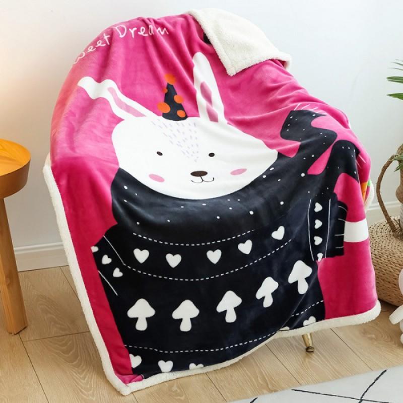 Soft Cartoon Fleece Blanket Toddlers Nap Time Double-Layer Sherpa 100x140cm Kids Bedding