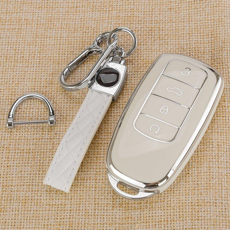 White TPU 4 Button Key Fob Cover Case Holder Bag with Keychain Fit For Chery Omoda C5 Jaecoo J7 Arizzo 5