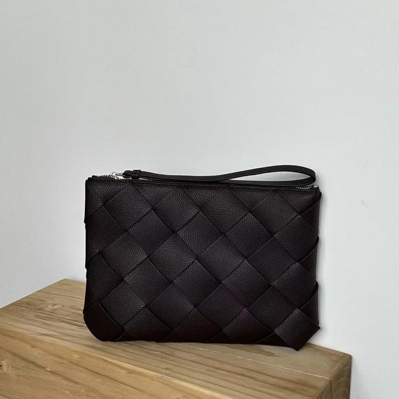Fashion Litchi Woven Small Square Bag Casual Handheld Tote Unisex Business Commute