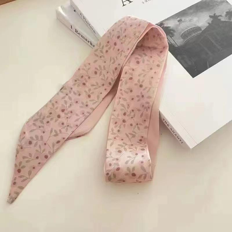 Small White And Tender Green Silk Scarf For Women, Thin Streamer, Headband, Hair Tie, Bag Decoration Long