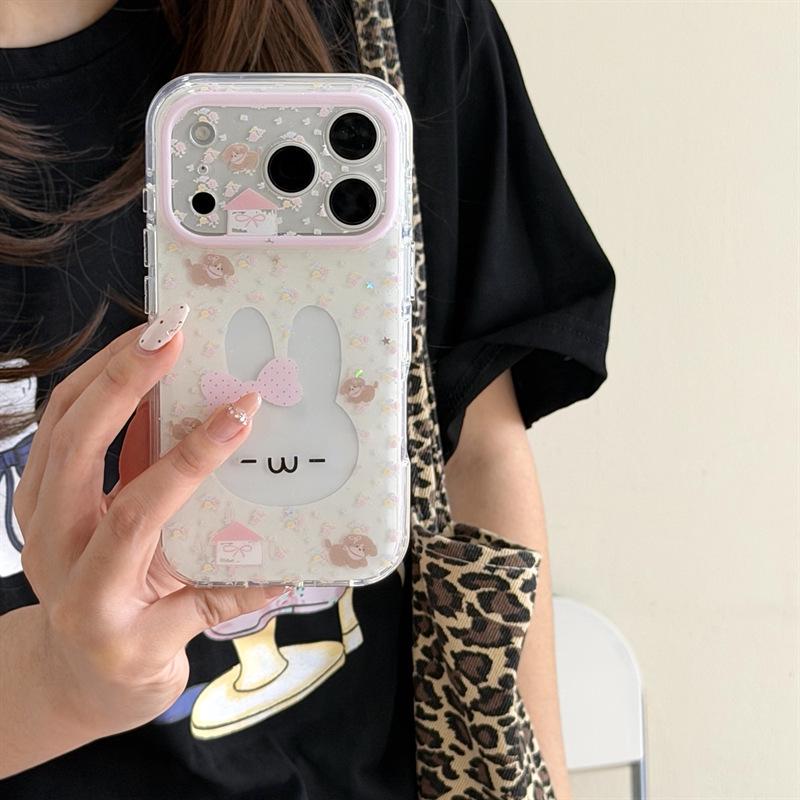Colorful Floral Hollow-Out Rabbit Phone Case for iPhone 17/16 Pro Max/15 Pro