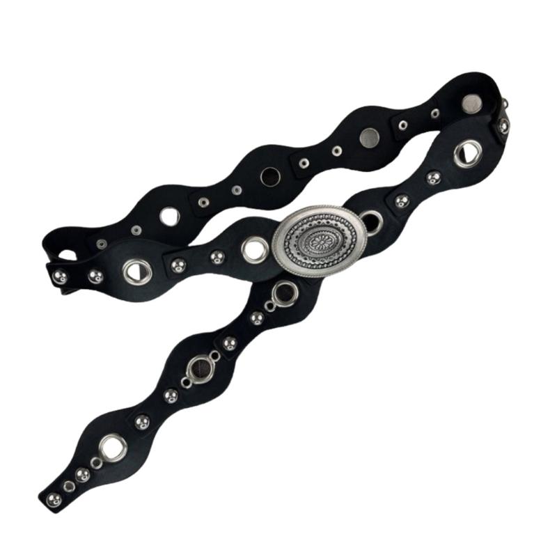 Retro Cowgirl Belt with Studded Detail Adjustable Western Design Sash PU Leather Waist Strap for Women Casual Outfits