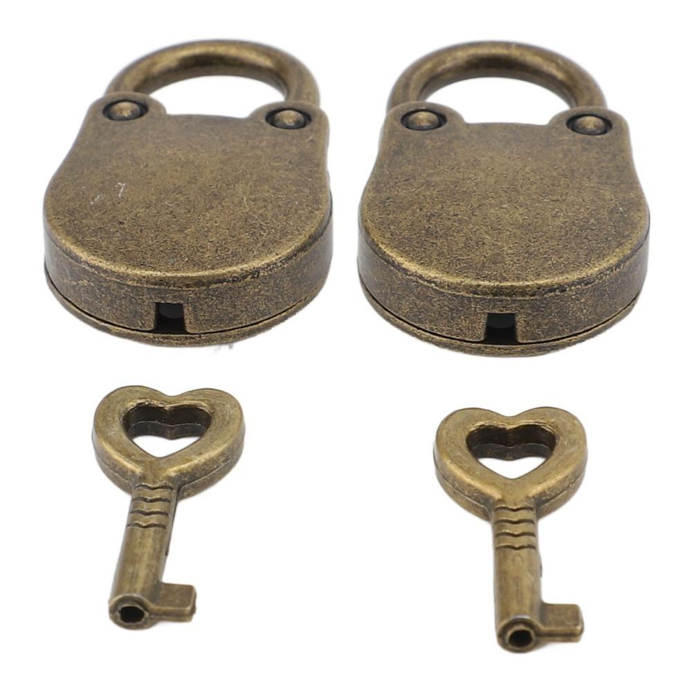 2sets Gold Mini Padlocks with Keys Bronze Hanging Lock with Key Storage Cabinet Padlock For Handbag