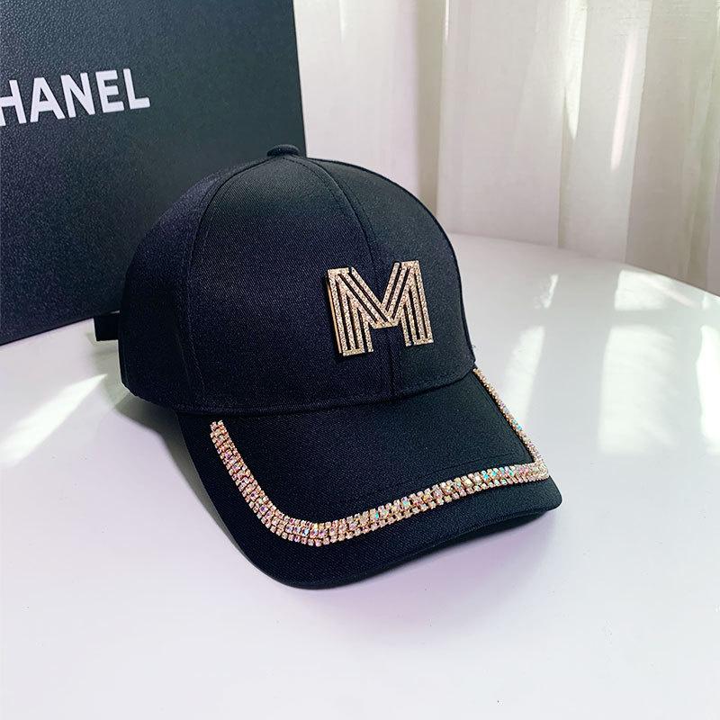 Buchstabe M Damen Bling Baseball Cap Damenmode Caps mit Strasssteinen Snapback Hip Hop Hüte Schwarz Weiß