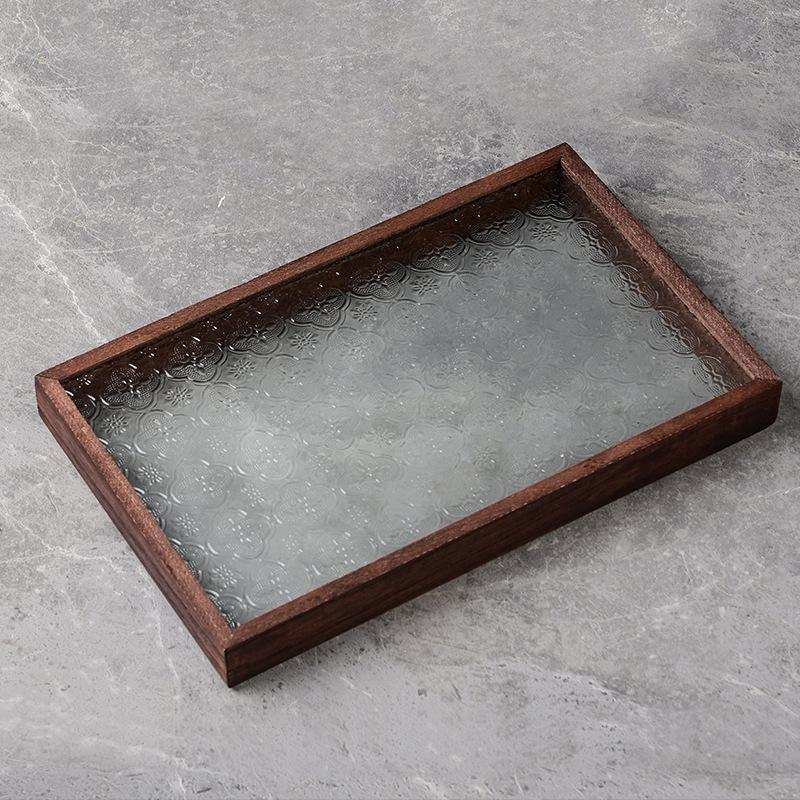 Begonia embossed glass walnut rectangular tea tray storage ornament, tea cup, fruit snack wood decorative tray large