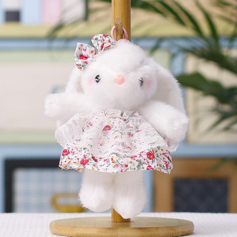 Plush Bunny Keychain With Floral Dress For Wedding Decor And Party Favors