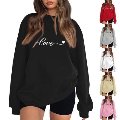 Damen Rundhals-Oberteile Baumwolle Damen Casual Fashion Valentinstag Print Langarm O-Ausschnitt Pullover Top Bluse