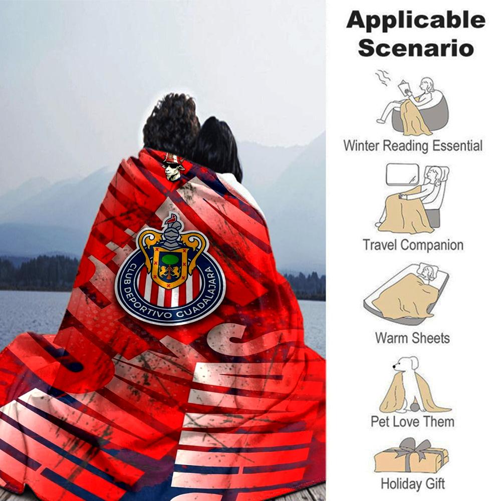 Chivas Guadalajara Print Flannel Blanket High Quality Warm Comfortable Cover for All Seasons Perfect for Gifts Home Decor