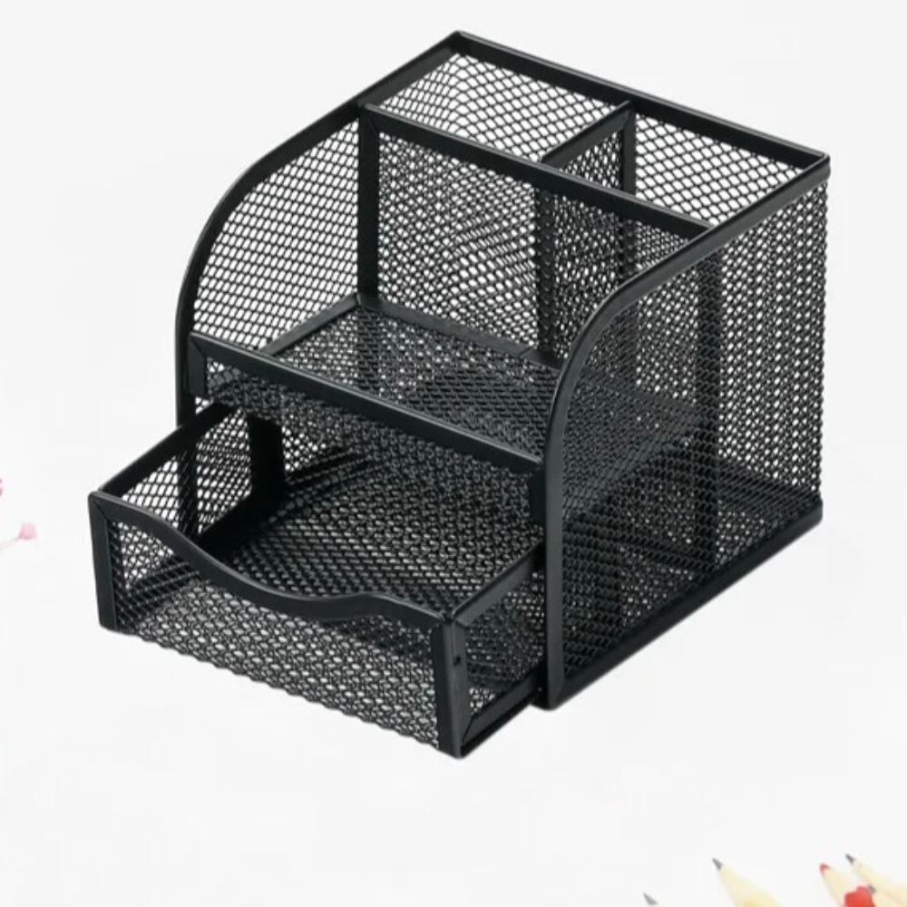 Drawer Style Desk Stationery Organizer 4 Grid Pencil Storage Rack Metal Pen Holder Box  Student