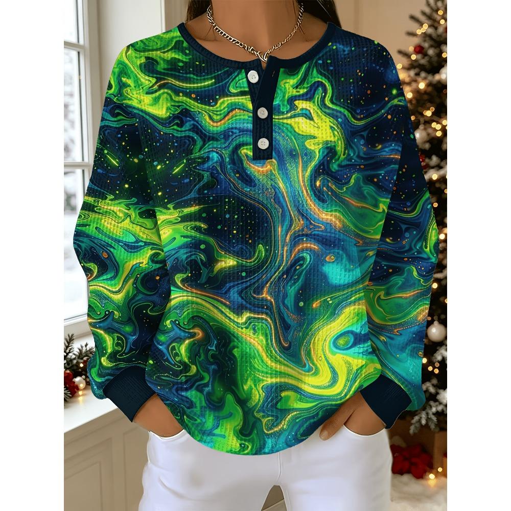 Women's Plus Size Sweatshirt with Colorful Starry Sky Fluid Print