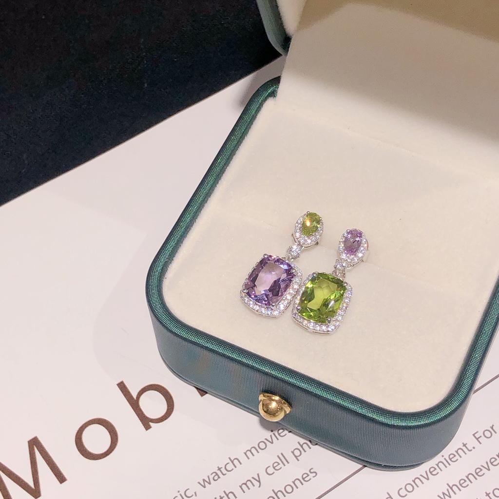 Clasici de înaltă calitate, mov natural, zircon, verde, cercei asimetrici pentru femei, cercei eleganti de petrecere, bijuterii pentru femei, bijuterii de modă, cadouri de Crăciun