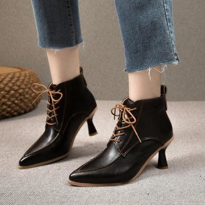 Fashion 2024 New Women's Ankle Boots High Heel Lace Up Autumn and Winter New Women's Shoes Pointed Toe Solid Color Fashion Boots