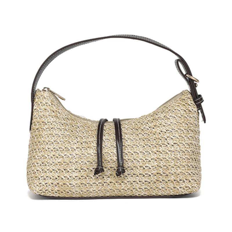 

Brand Woven Handbags Leather Handle Design Stylish Versatile Women s Underarm Bag Simple Pillow Bag Zippered Phone Coin Purse 24.5x13.5x10.5cm бежевый