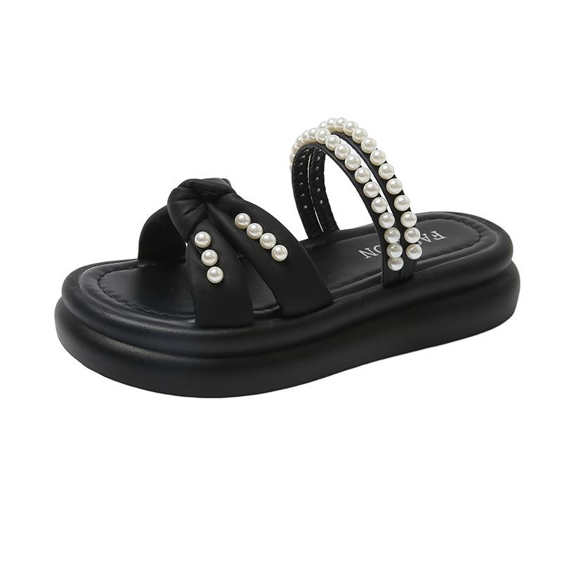 

Summer new muffin platform sandals women s fashion pearl women s shoes cool slippers women 35 чёрный