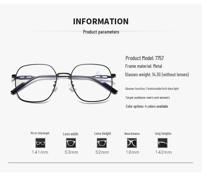 Student Style Photochromic Myopia Glasses with Anti-Blue Light and Large Frame