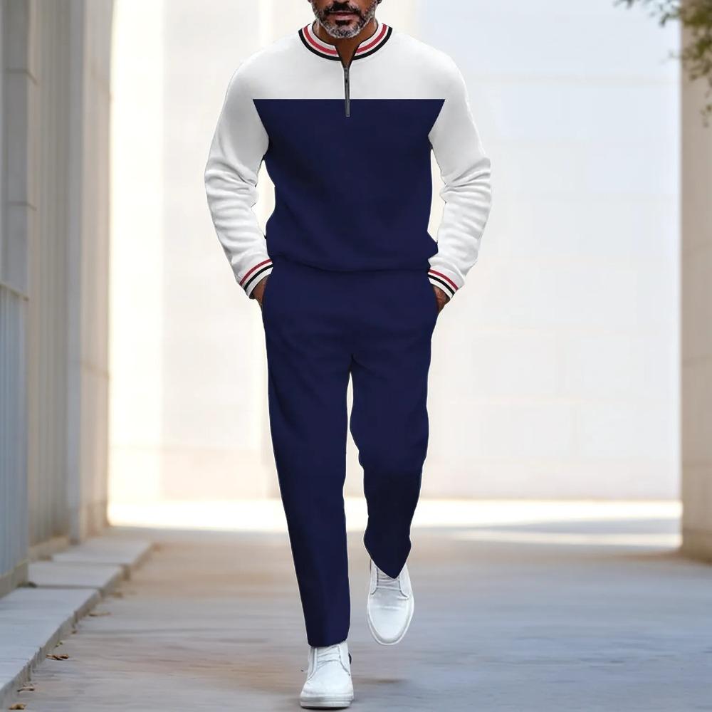 Spring Autumn Fashion Streetwear Men's Long-Sleeved Half-Zipper Stand-Up Collar Trousers Sportswear Men's Clothing Two-Piece set