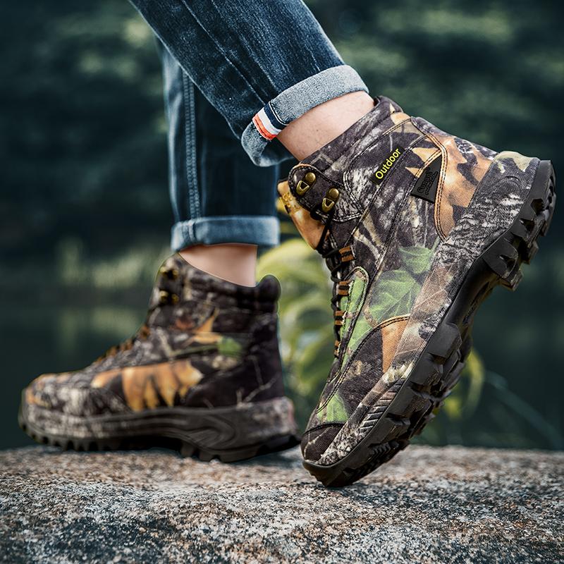 High-top Boots Men Anti-slip Lace-up Shock-absorbing Casual Shoes Men Wear-resistant Outdoor Comfortable Hiking Shoes Men
