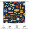 Modern Bathroom Shower Curtain Featuring Microbes Pattern Blue Backdrop With Red, Yellow White Stripes Decorative Waterproof Fab