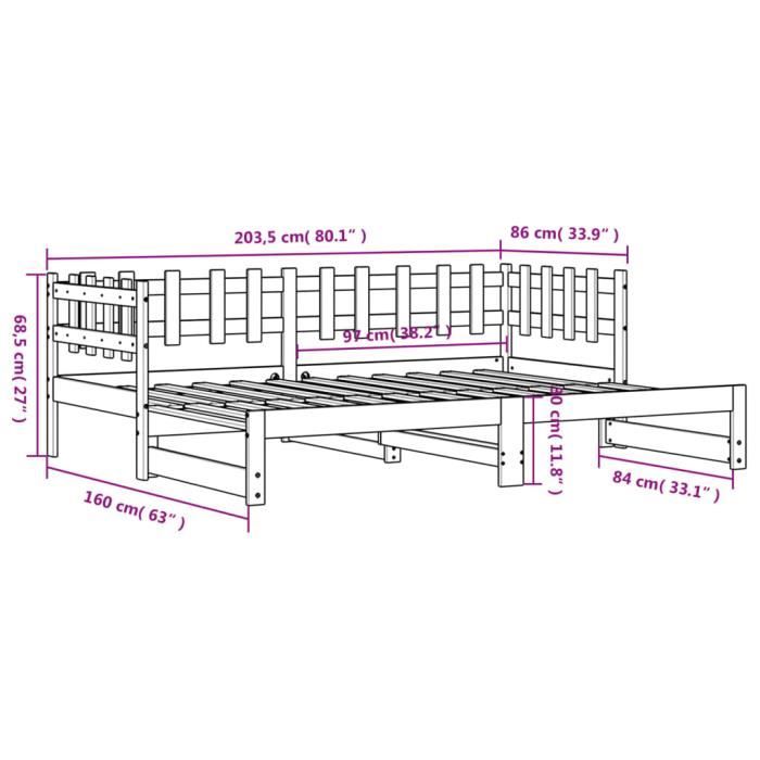 VidaXL Lit coulissant 2x(80x200) cm Bois de pin massif 840385