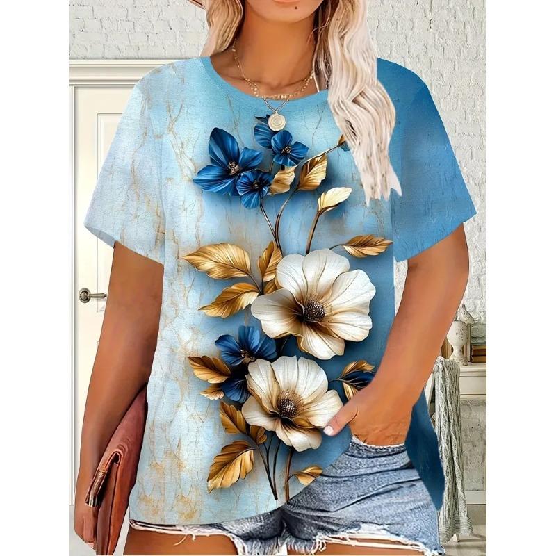 3D Printed Animal Flower Pattern Summer Fashion Women's T-shirt Breathable Trend Versatile