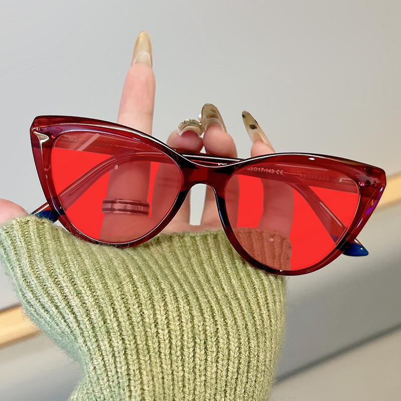 Women's INS Style Red & Orange Lens Blue Light Blocking Glasses Retro Cat-Eye Anti-Glare Night Vision Glasses Gaming Goggles