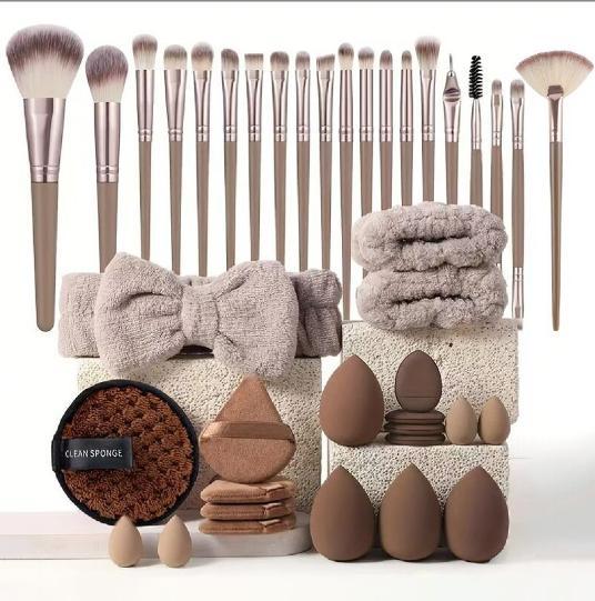 

40 Pcs Beauty Makeup Tool Combo Set Face Wash Makeup Puff Full Set Clean Brush Set Professional Triangle Powder Puff Wash Tool