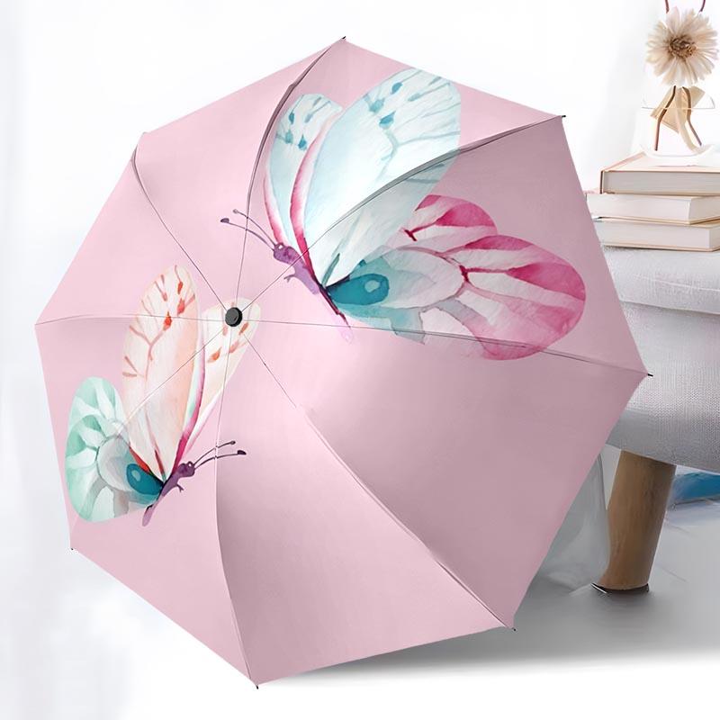 Butterfly Lover Folding Umbrella Fashion Auto-Open 8 Iron Ribs Plastic Handle Foldable Sunshade Perfect Christmas Gifts