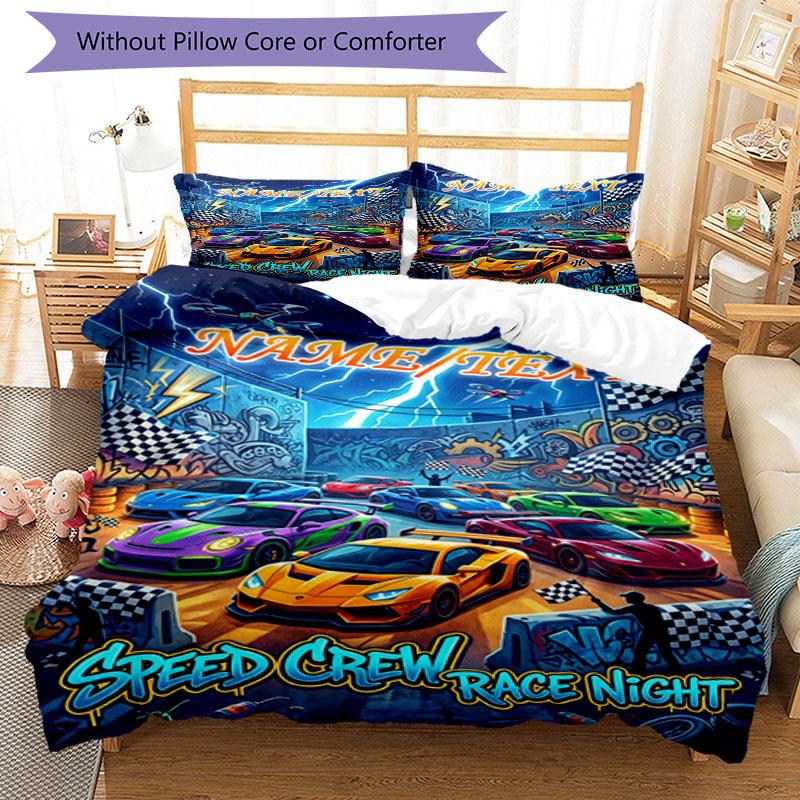 3PC Custom Name Crew Race Night" Bedding Set Duvet Cover Closure Includes 1 Duvet Cover & 2 Pillowcases for Bedroom