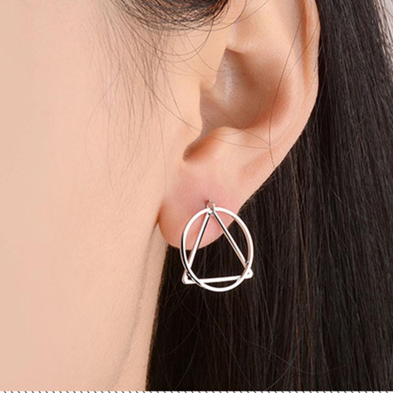 BELLA BOX New European And American Jewelry: Minimalist Hollowed-out Triangular Circle Earrings With Geometric Design