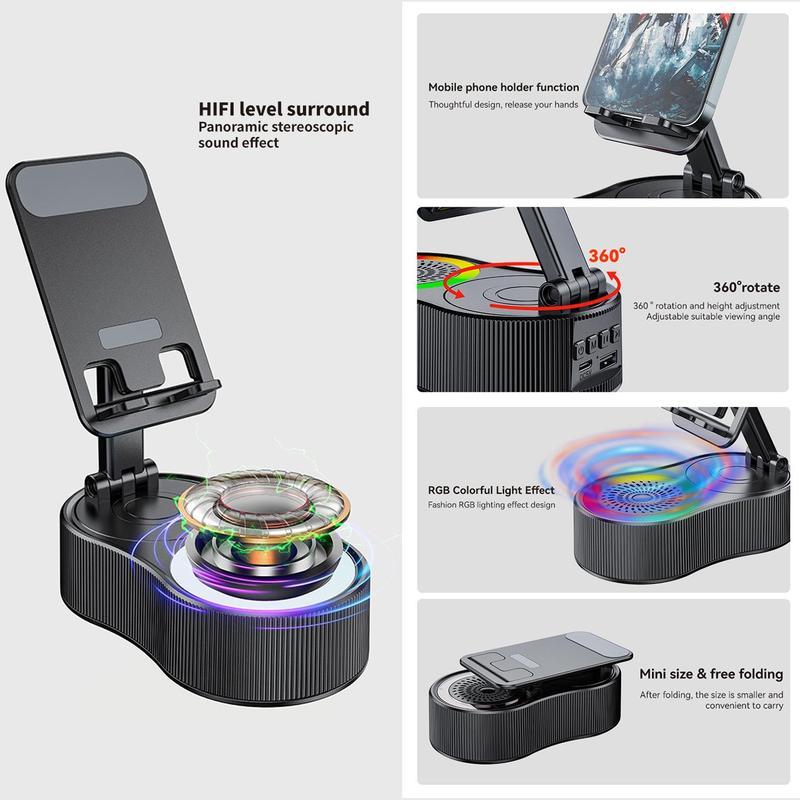Cell Phone Holder With LEd Light Bluetooth Speaker Adjustable Tablet Bracket Support Portable Foldable Selescopic Stand Wireless Loudspeaker